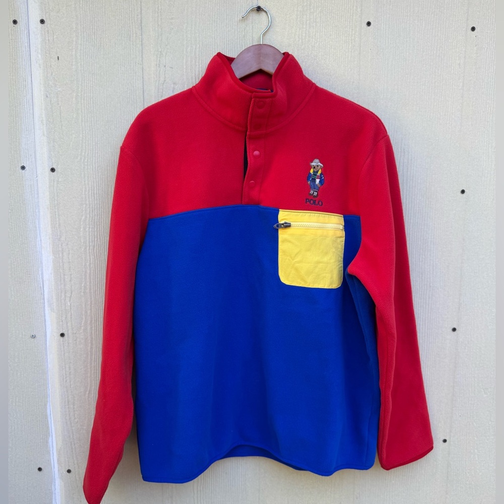 Polo Ralph Lauren Cowboy Bear 1/2 Snap Pullover fleece Colorblock jacket Size L